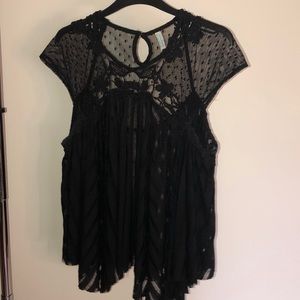 Free People Black Lace Top